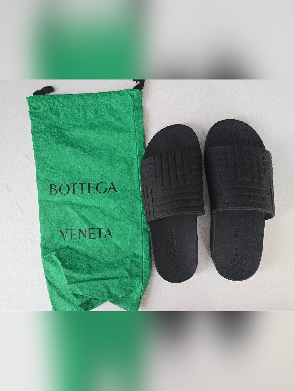 Bottega Veneta Black Ribbed Rubber Slide Sandals